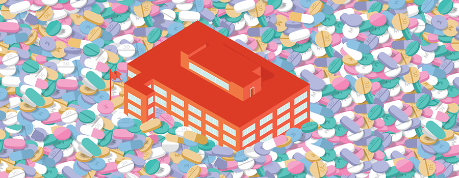 drawing of school surrounded by fentanyl